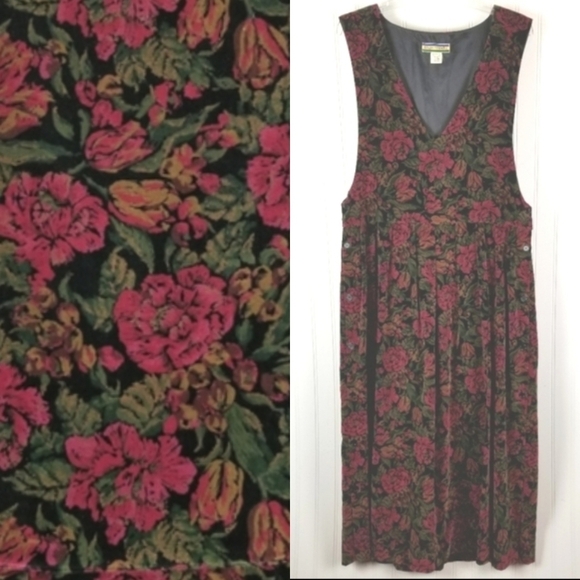 Bryn Connelly Womens Vintage Floral Velvet Dress Size 14 Jumper Midi Whimsigoth - Picture 1 of 11